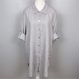 Match Point 100% linen gray roll tab sleeve button front tunic dress,size small.